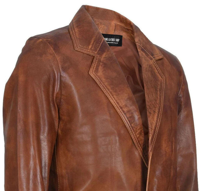 John Kennedy Brown Leather Long Coat | Leather Jackets AU Primeleathershop