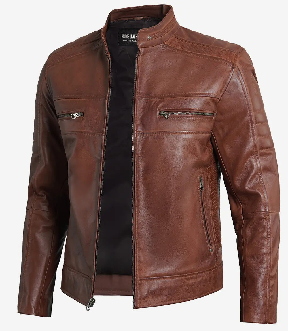 Men’s Vortex Premium Brown Leather Motorcycle Jacket | Leather Jackets AU Primeleathershop
