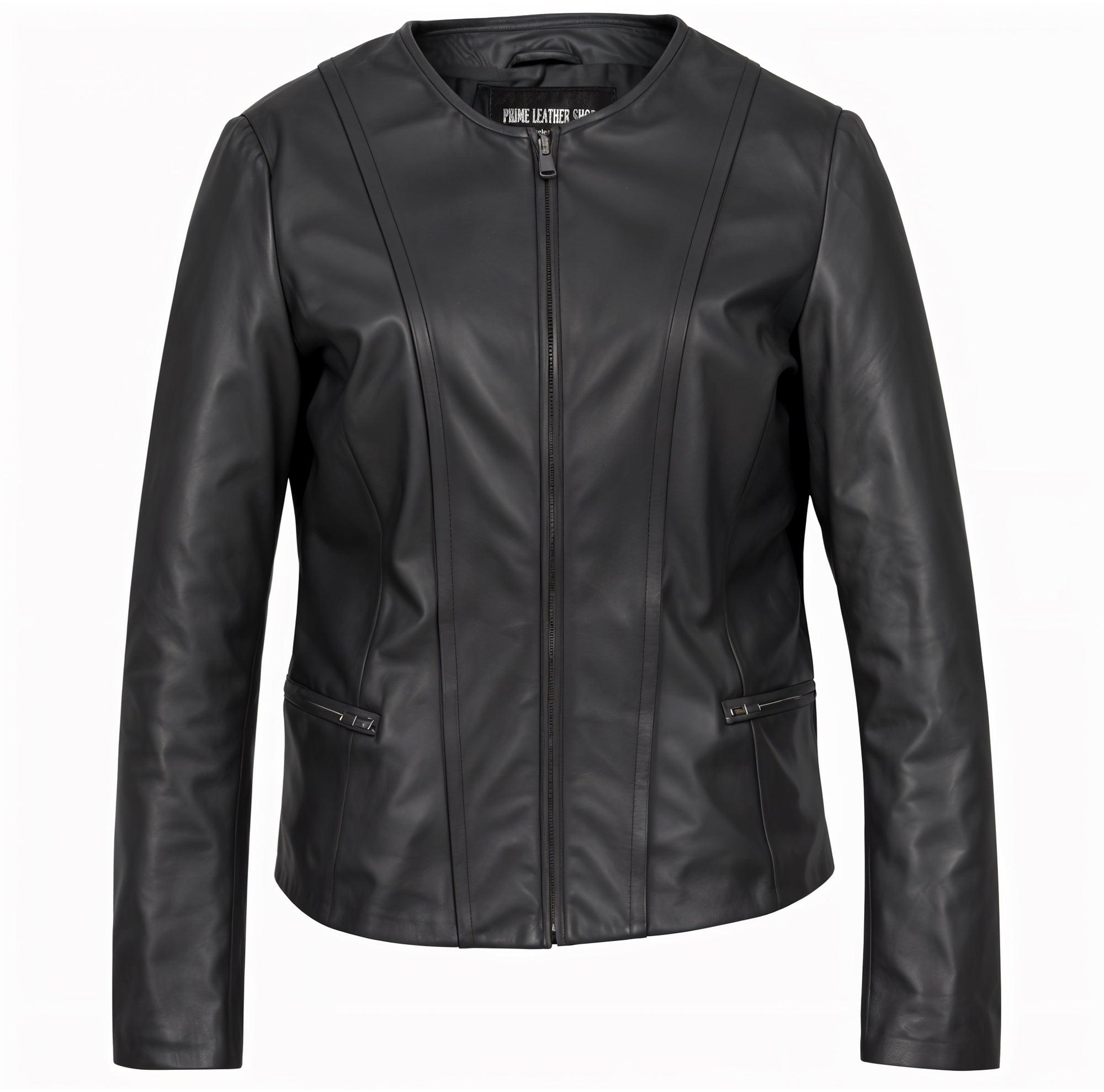 Timeless Collarless Leather Jacket - Primeleathershop