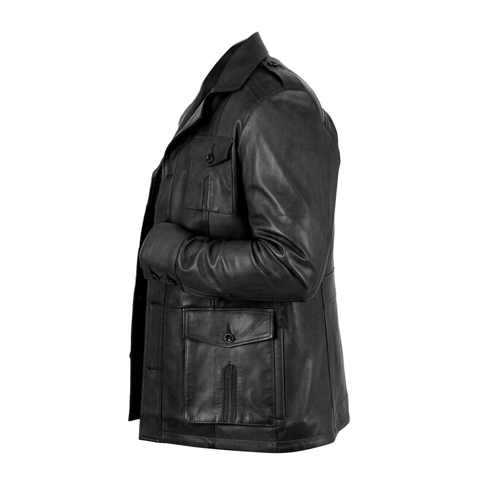 Worthington Black Classic Leather Overcoat | Leather Jackets AU Primeleathershop