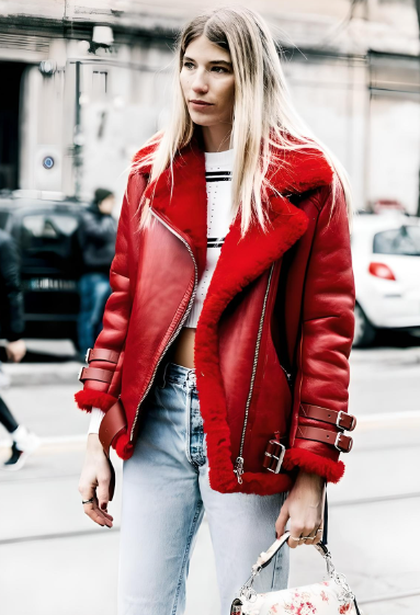 red leather jacket women