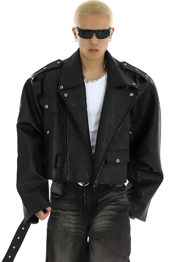 cropped leather biker jacket