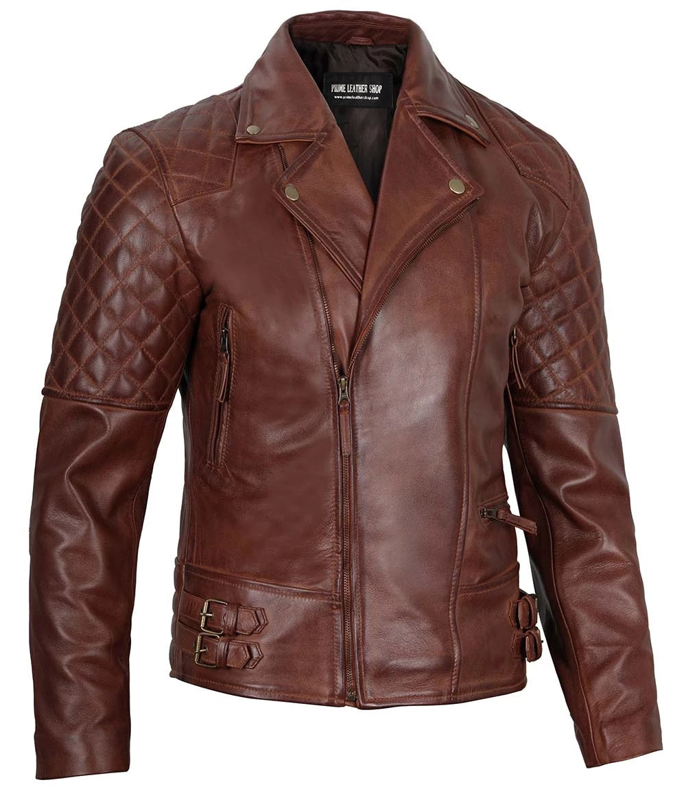 brown biker leather jacket