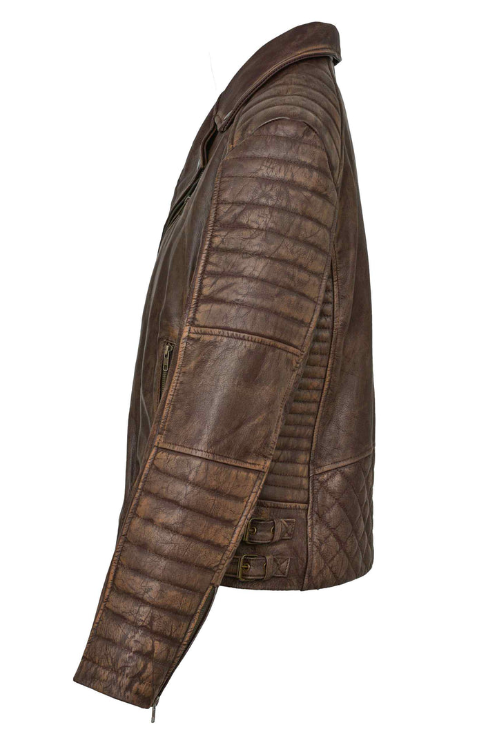 Distressed Brown Biker Leather Jacket - Primeleathershop