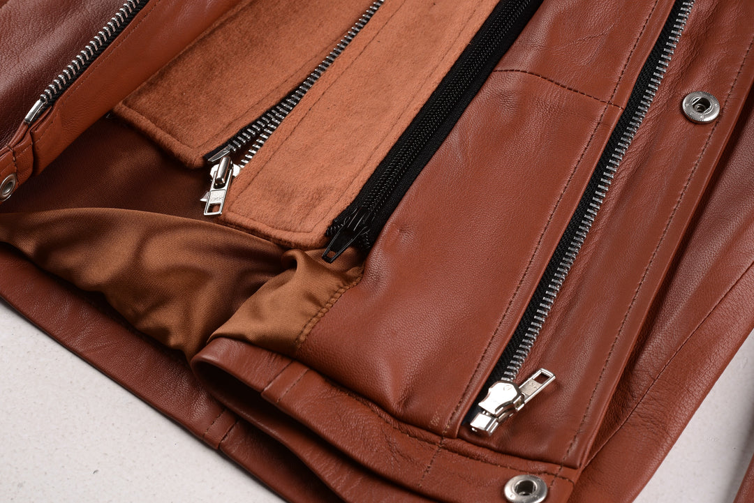 Brown bomber leather jacket