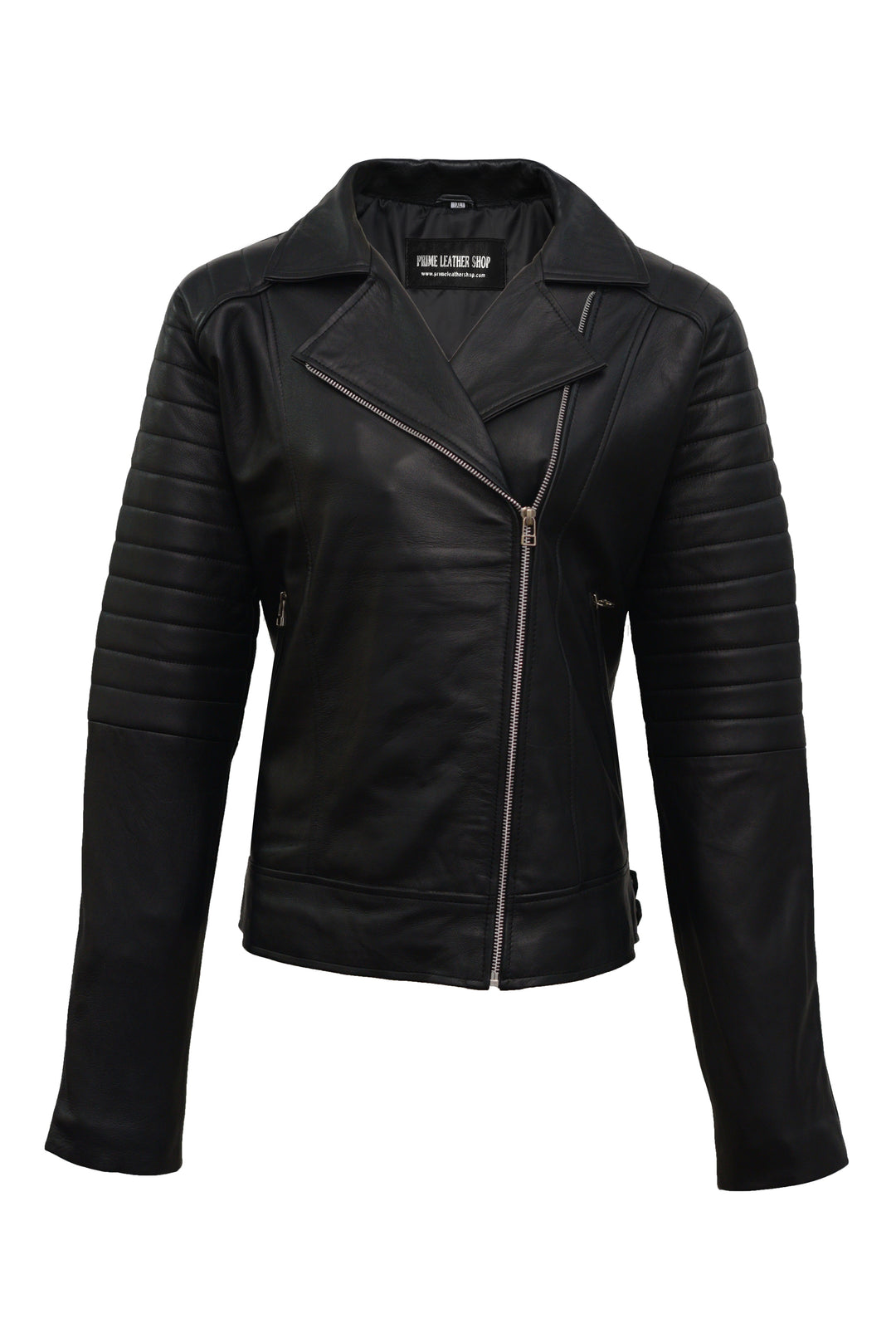 Angelina Black Biker Leather Jacket - Primeleathershop