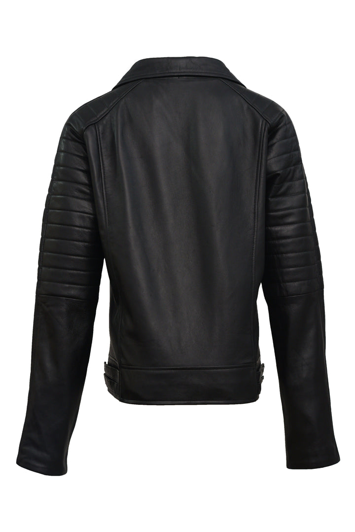 Angelina Black Biker Leather Jacket - Primeleathershop