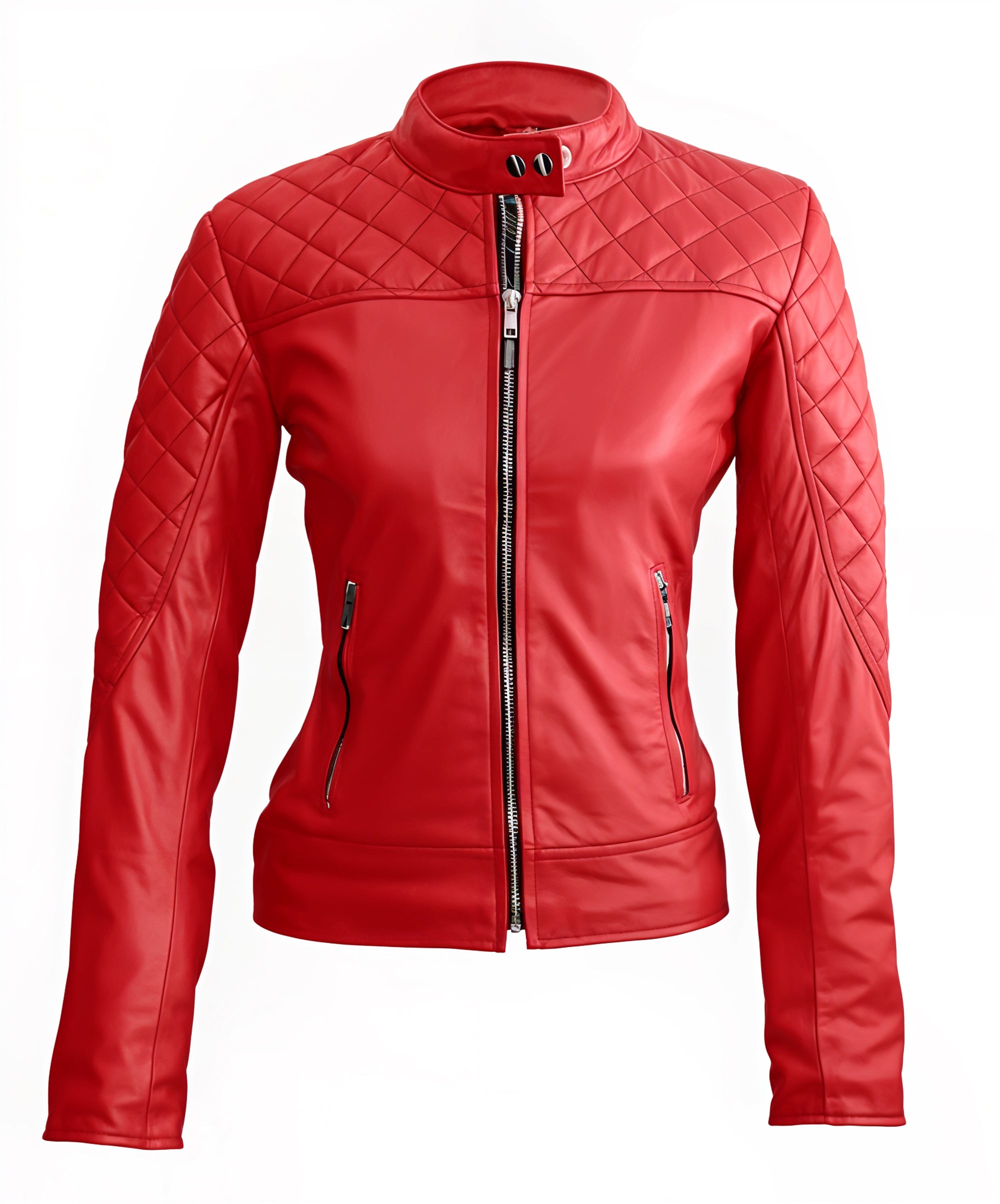 Marilyn Bomber Red Leather Jacket - Primeleathershop