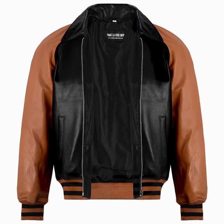 Tan Leather Bomber Jacket