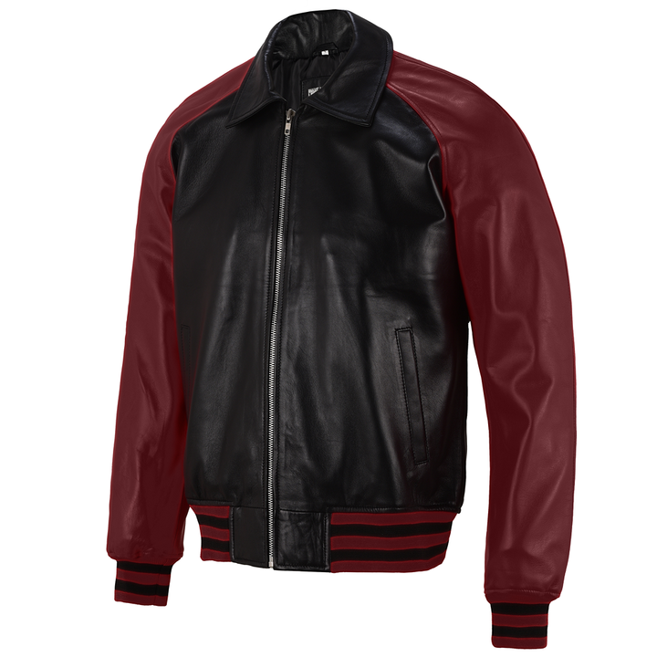 Maroon Leather Bomber Jacket