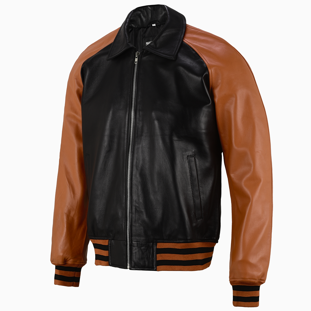 Tan Leather Bomber Jacket