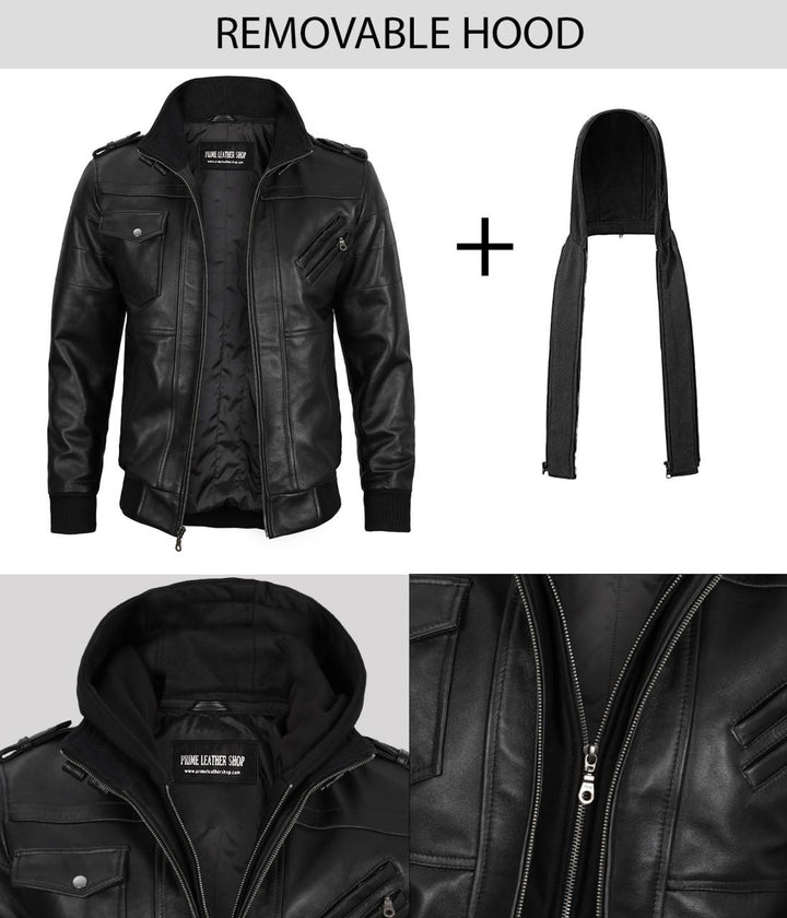 hooded leather jacket