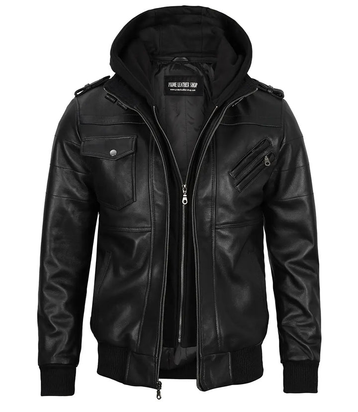 hooded leather jacket