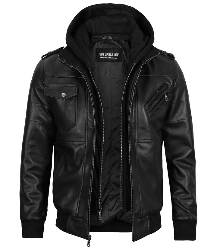 hooded leather jacket