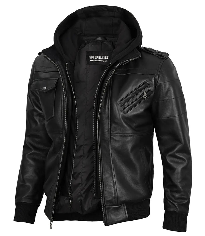 hooded leather jacket