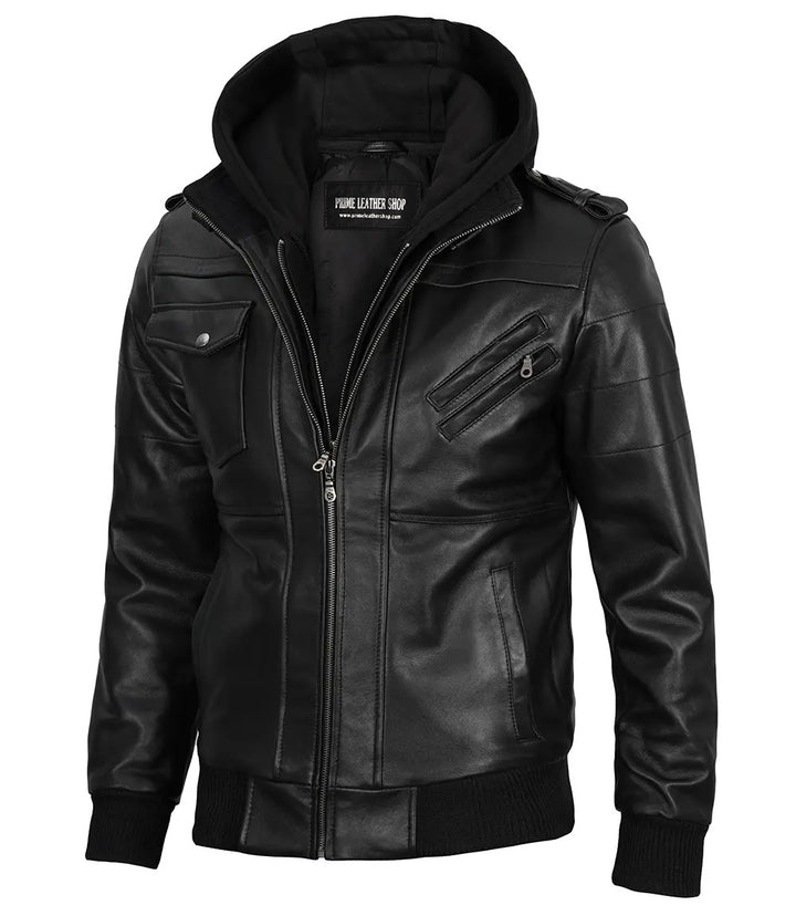 hooded leather jacket