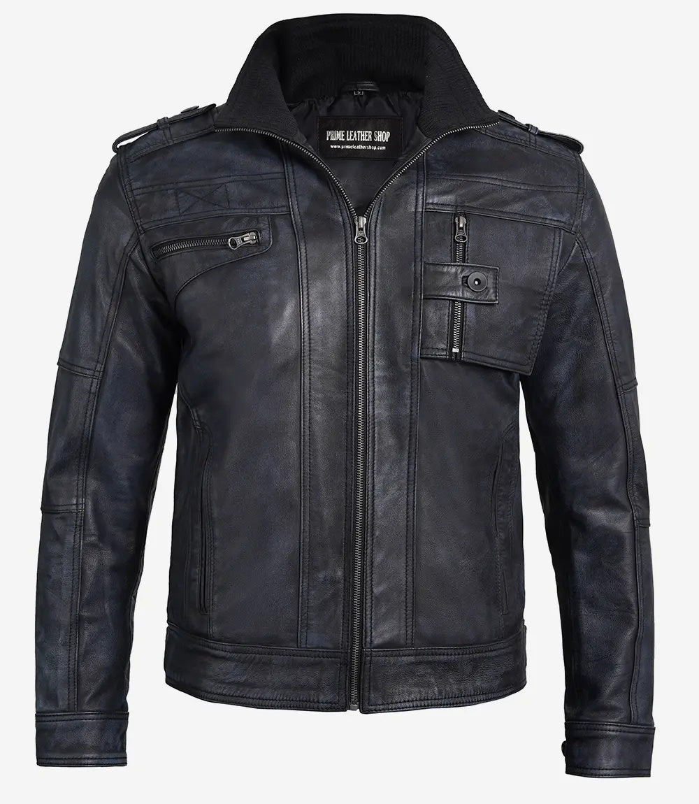 Men’s Velocity Black Leather Moto Jacket