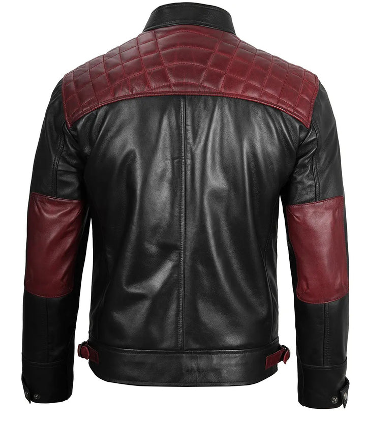 Men’s Speedster Maroon & Black Café Racer Leather Jacket - Primeleathershop