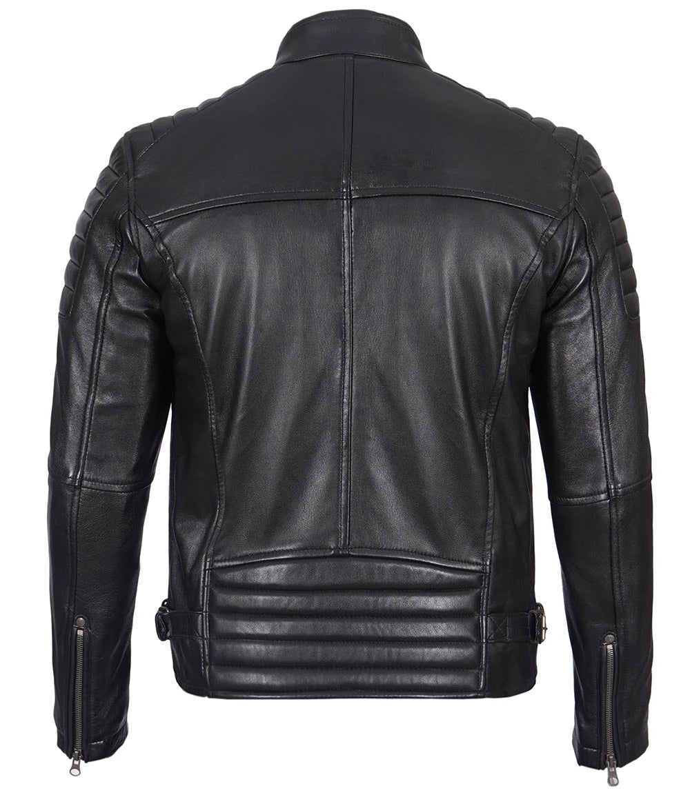Men’s Phantom Black Café Racer Leather Jacket - Primeleathershop