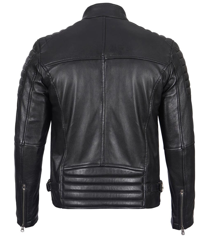 Men’s Phantom Black Café Racer Leather Jacket - Primeleathershop