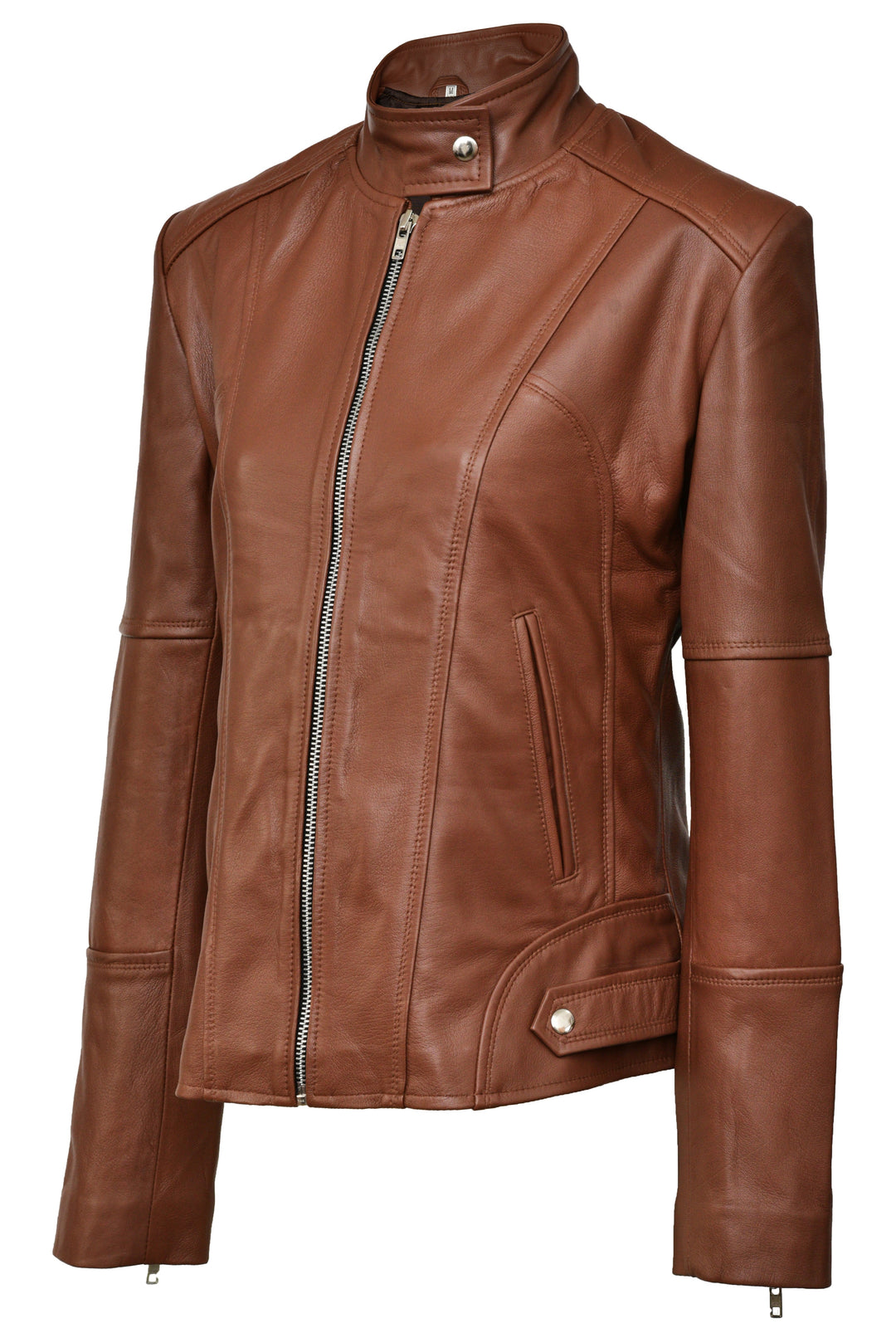 Serena Brown Biker Leather Jacket - Primeleathershop