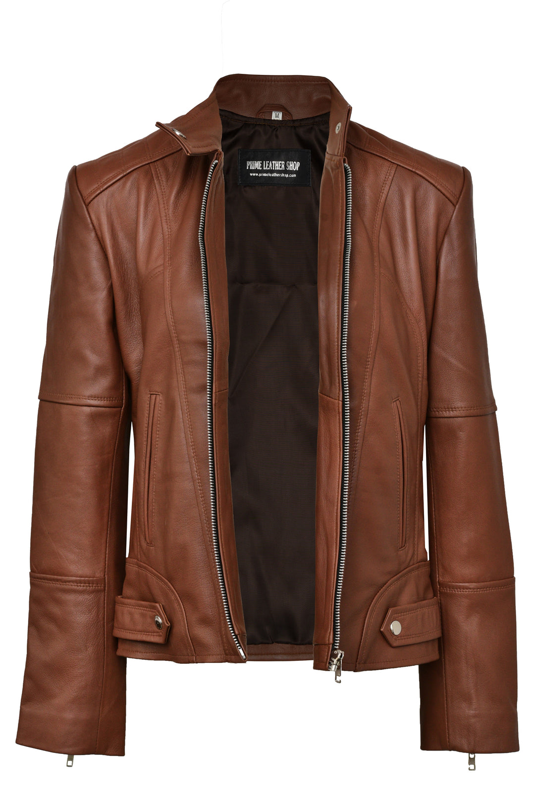 Serena Brown Biker Leather Jacket - Primeleathershop