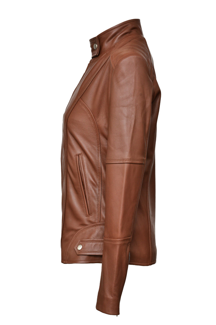 Serena Brown Biker Leather Jacket - Primeleathershop