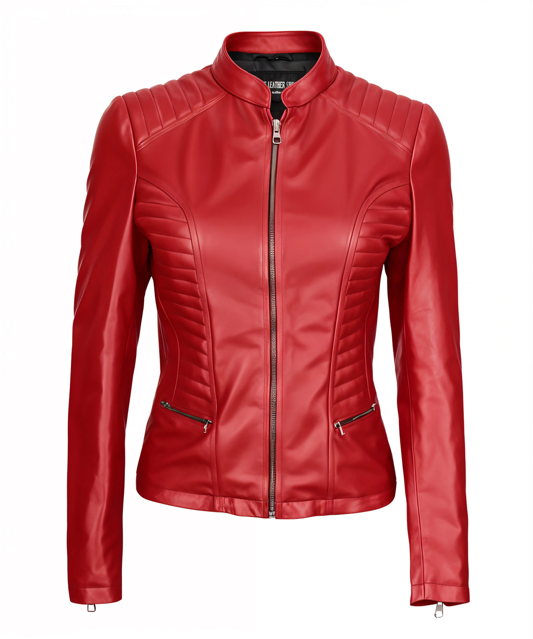 Sylvia Red Biker Leather Jacket - Primeleathershop