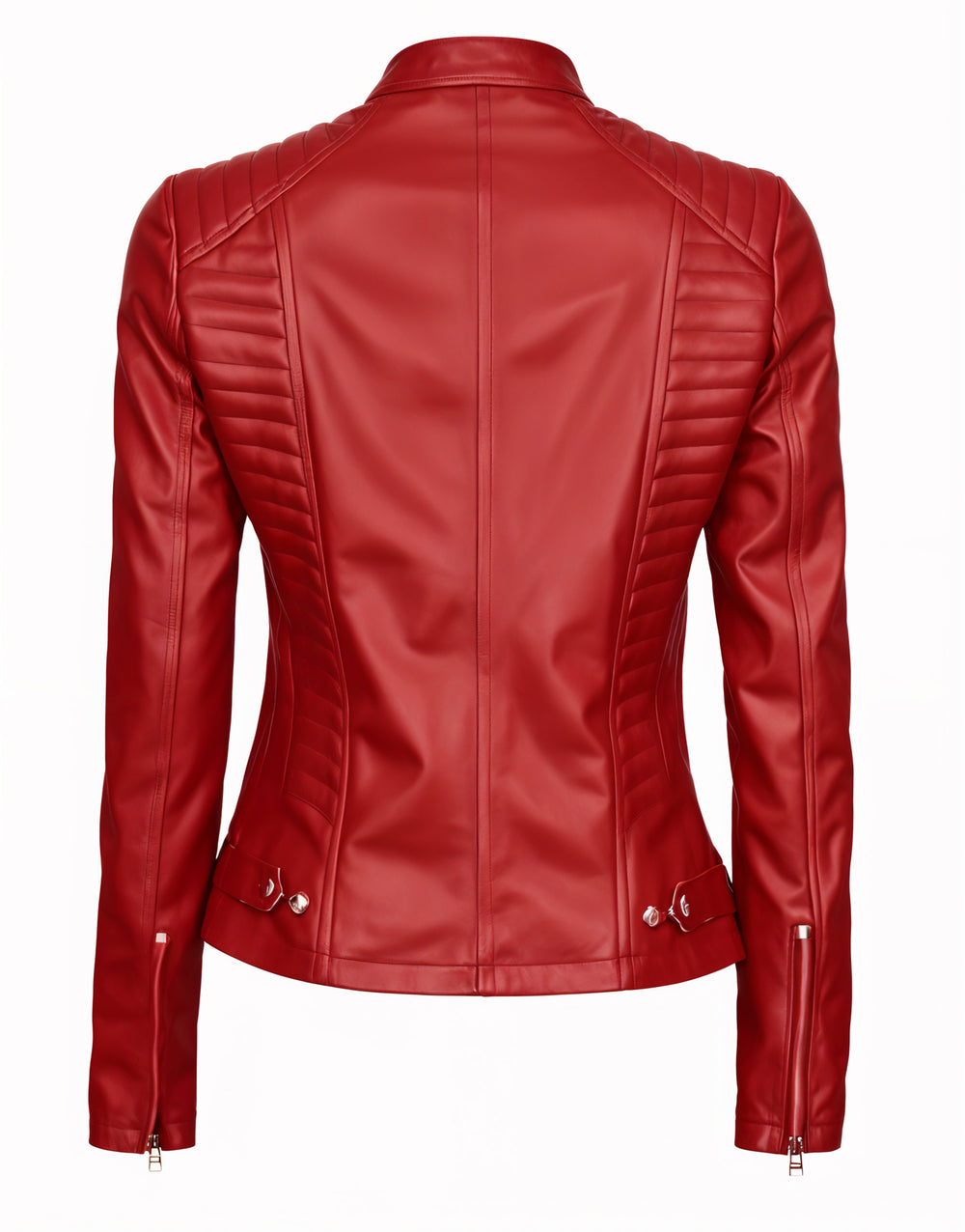 Sylvia Red Biker Leather Jacket - Primeleathershop