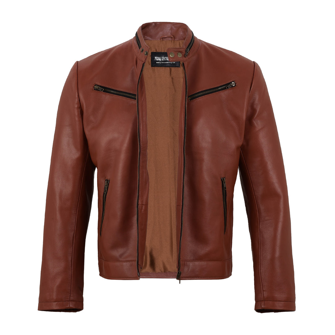  brown Leather biker jacket