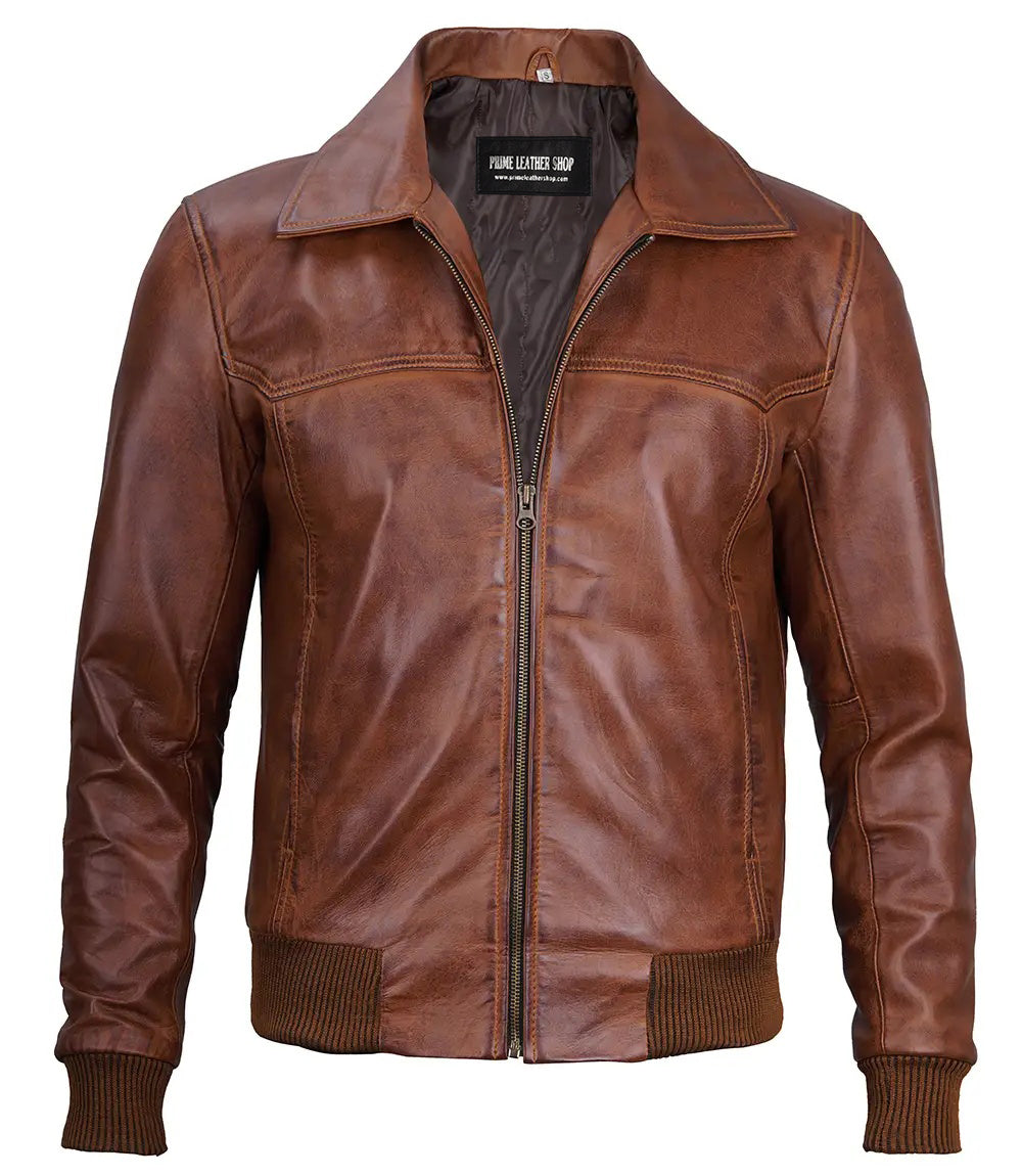 Brown Bomber Leather Jacket